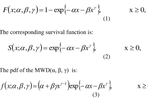 Fig. 1 shows some patterns of the pdf of MWD(α, β, γ), which  may have a single mode or no mode at all