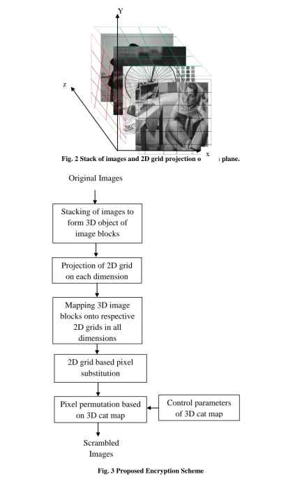 Fig. 2 Stack of images and 2D grid projection on each plane. x  