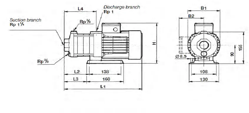 Figure 2.2 The pump dimensional drawing.  All dimensions are in millimeter except 