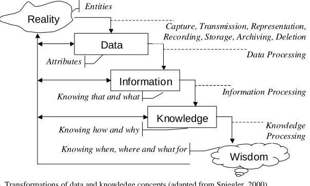 Figure 2. Transformations of data and knowledge concepts (adapted from Spiegler, 2000)  