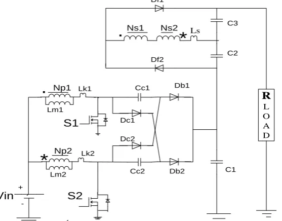 Fig. 3. Proposed high step-up interleaved converter with voltage multiplier cell.   