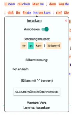 Figure 5: COAST – View for text analysis and enhancement. Users can insert or edit text in the lowertext box