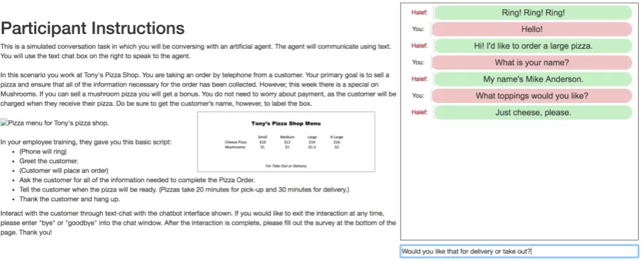 Figure 1: Example webpage screenshot of the text dialog interface that participants might see for the task described in thispaper.