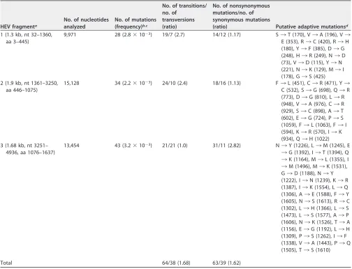 TABLE 6 Putative adaptive mutations determined by Sanger sequencing