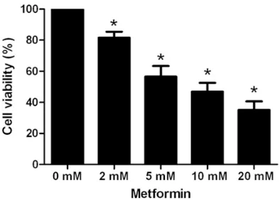 Figure 1. Measurement of cell activity of 5637 cells after the treatment of metformin at different concen-tration by MTT method