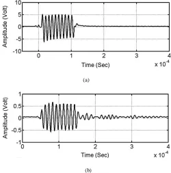 Fig. 2. Examples of (a) transmitted signal and (b) received signal 