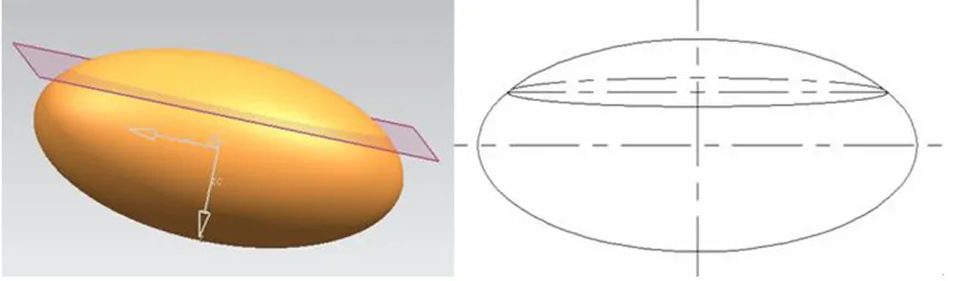 Figure 1. The ellipsoid was being cut in a plane perpendicular to the major axis, with the intercepted part to be the ellipsoid missing.