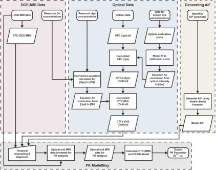 Figure 3.8: Flow diagram illustrating the steps implemented in the analysis of the DCE-MRI and optical data