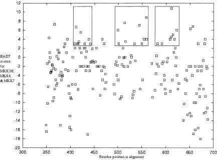 Fig. 9. Prediction of regions conferring functional differences between MKK7, MKK4, and MKK306