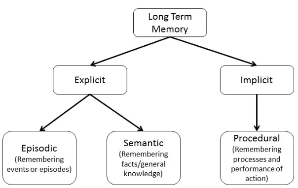 Figure 1.2: Explicit long-term and implicit long-term memory differs in the degree that 