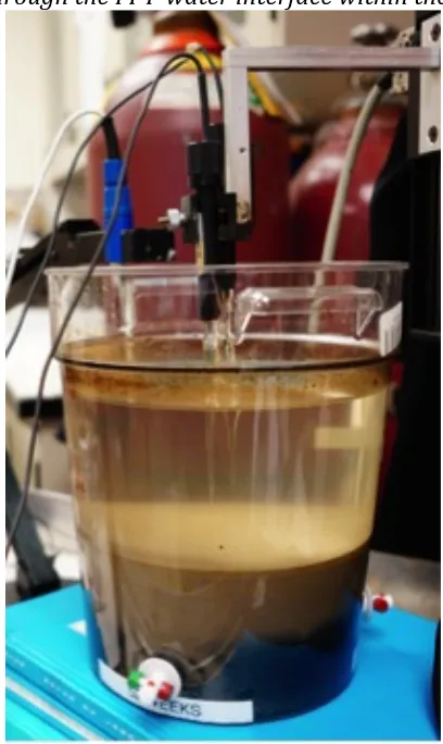 Figure   2.1   Microsensors   attached   to   micromanipulator   to   measure   chemical   gradients   vertically   through   the   FFT-­‐water   interface   within   the   microcosm   