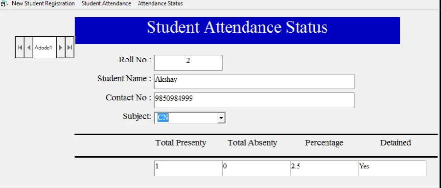 Fig. 9 student attendance excel sheet 
