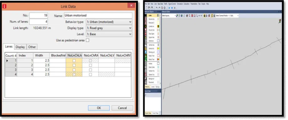 Figure 3.0Link Input Data in VISSIM, Developed Road Network Running of Simulation Model VISSIM 