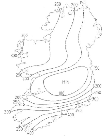 Figure 1: Average (1957-81) accumulations of effective blight hours, May to Sept. (Keane, 1982)