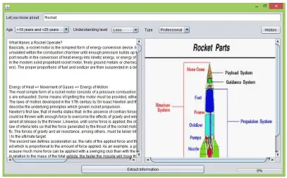 Figure 8. Information extracted from the museum database for the topic ROCKET based on type of visitor- professional, age and understanding level