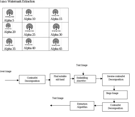 Figure 4:  Watermark Embedding & Extracting Process using COUNTOURLET TRANSFORM 