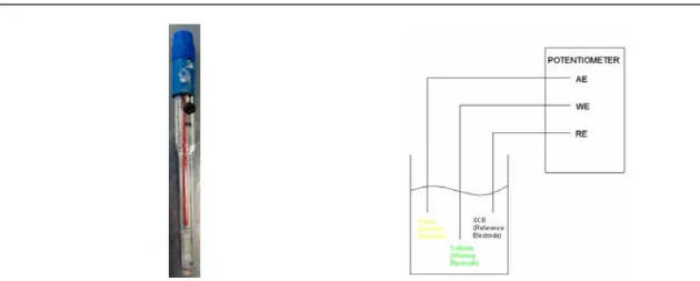 Fig. 24a: SCE reference electrode  Fig. 24b: Schematic of the connections for  potentiostatic method  