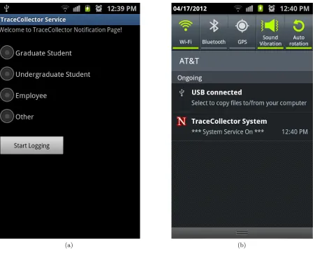 Figure 4.8: (a) shows the launch screen of the service where user information is gathered,