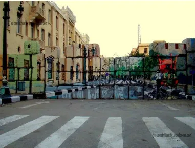 Fig.5: A repainted military wall on Sheikh Rihan Street in Downtown Cairo, ‘meticulously designed and planned by a group of artists, including Ammar Abo-Bakr, Mohamed al-Moshir, Laila Maged and their collaborators