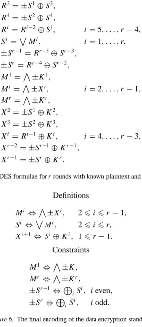 Figure 5. DES formulae for r rounds with known plaintext and ciphertext.