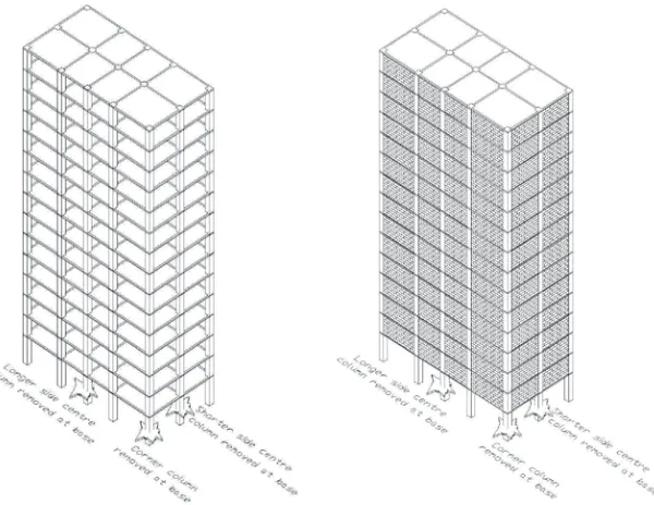 Figure 5. Bending moment before and after column removal. 