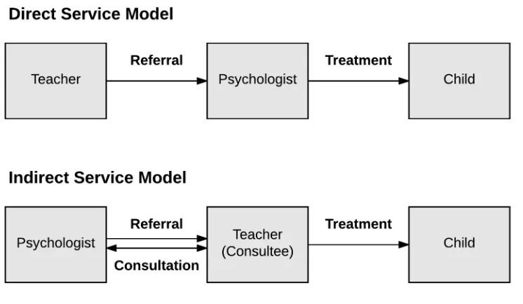 Figure 2: The direct and indirect model of service delivery  (adapted from Conoley and Conoley, 1990, p.85) 