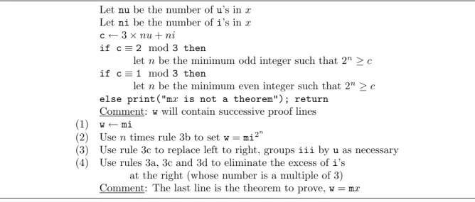 Figure 1: Algorithm which generates the proof in MIU of mx
