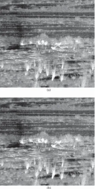 Fig. 4. First frame in the tank image sequence and detection result by the combined algorithm
