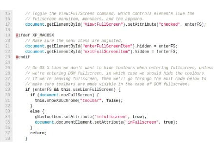Figure 1.1: Comments within code for Mozilla Firefox. Comments are on the grayed-out lines beginning with //.