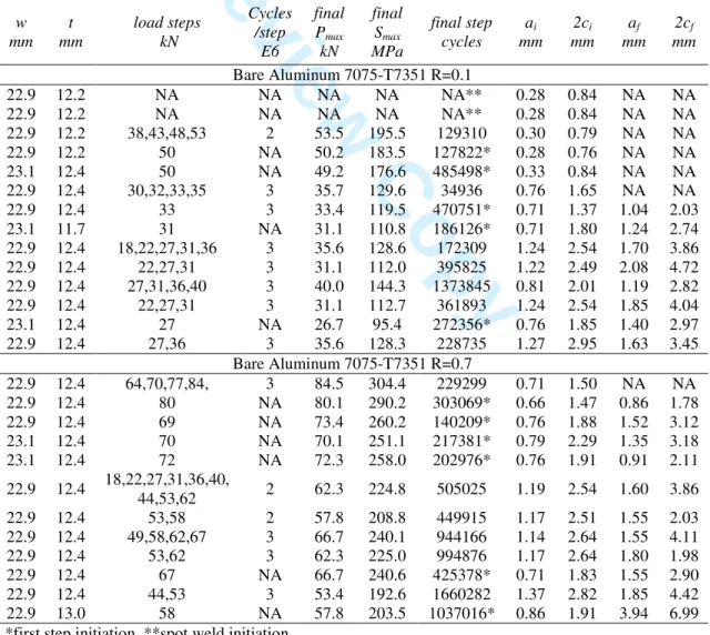 Table 2 Test results for bare aluminum 7075-T7351 corrosion pit specimens. 