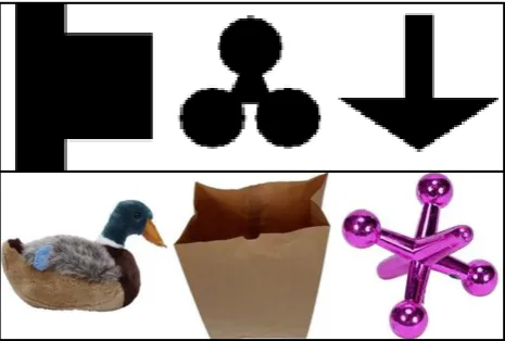 Figure 2. Example objects used in the current experi-ments. Top: objects from Fiser and Aslin (2002a)