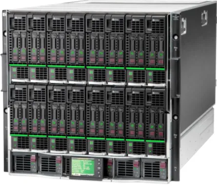 Figure 8. The HP BladeSystem c7000 enclosure (pictured with HP ProLiant BL460c Gen8 server blades) 