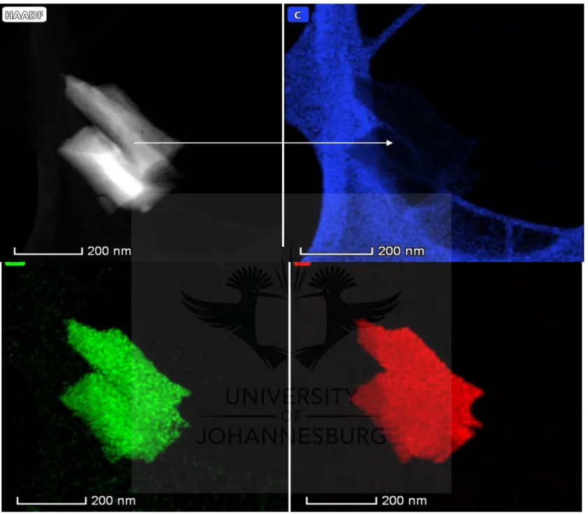 Figure 7. TEM/EDS mapping of the milled powder showing distributions of different  constituent elements