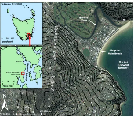 Fig. 3 Study location in the suburb of Kingston Beach, Tasmania. The topographical 