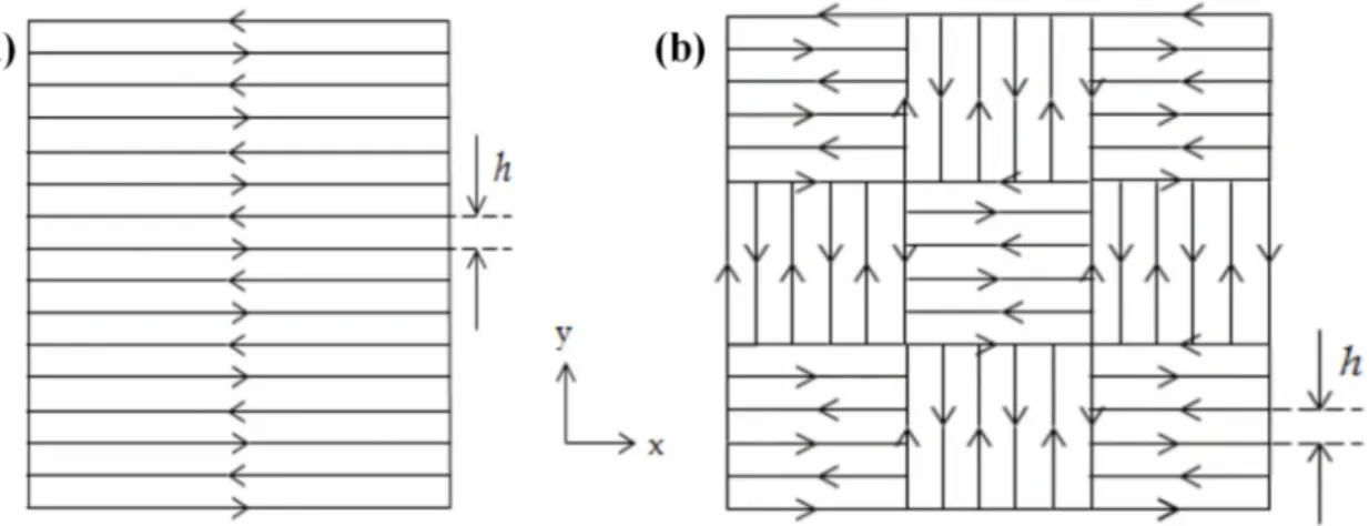 Figure 3. (a) Parallel scan line method; and (b) chessboard or island scanning strategy