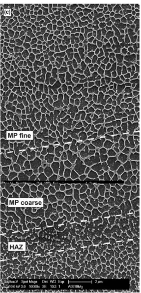 Figure 3. Change in solidification substructure moving away from the weld line  in SLM AlSi10Mg.The build direction is vertical