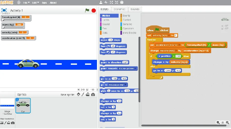 Figure 3.3. Screenshot of the first modeling activity in Scratch 