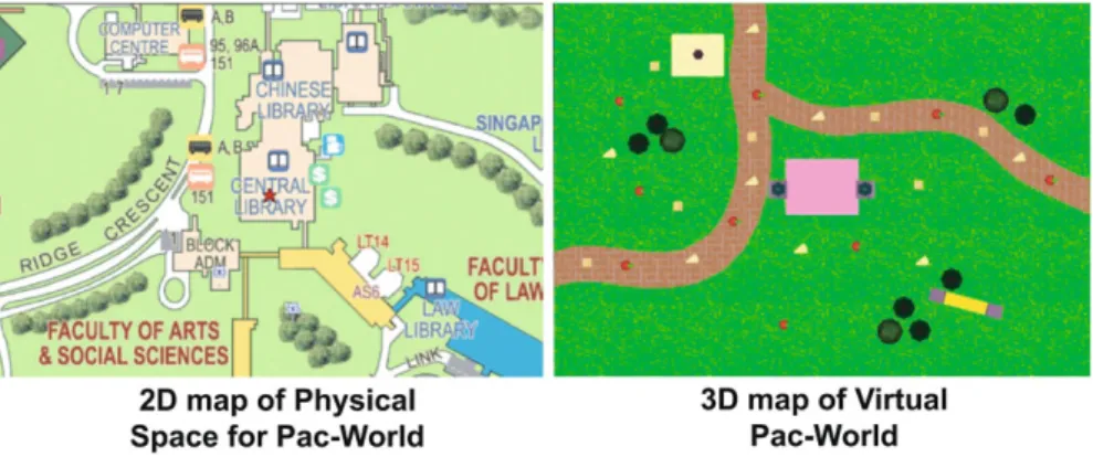 Fig. 2.3 2D map of game area and its corresponding 3D map of Pac-world