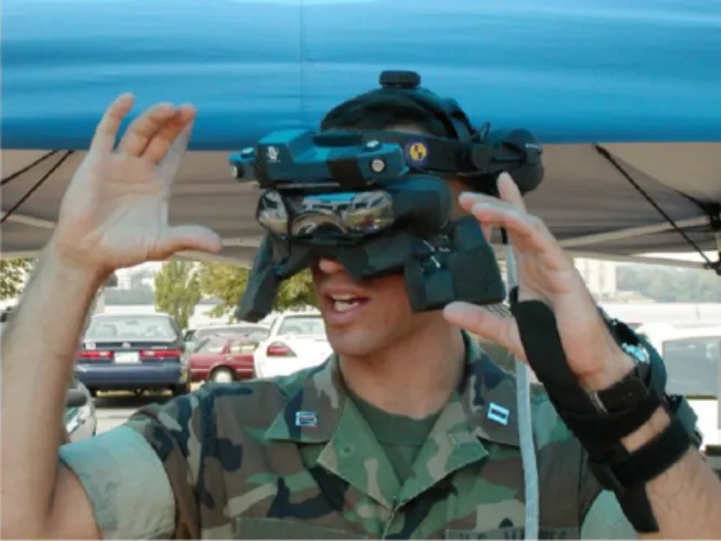 Figure 10: A subject in our first study of situation awareness gestures while answering questions