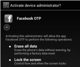 Figure 6.7: Application requesting device administrator privileges