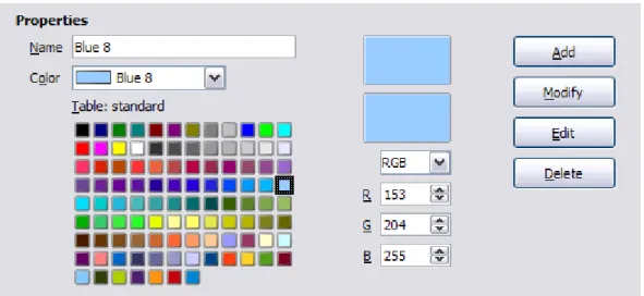 Figure 36: Defining colors to use in color lists in LibreOffice