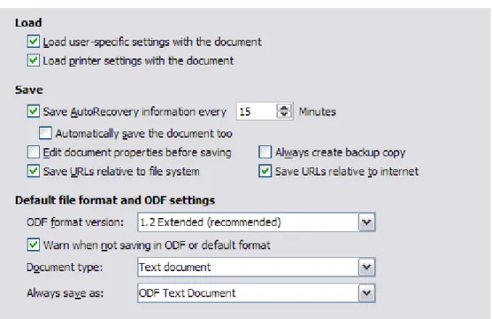 Figure 45: Choosing Load and Save options Load user-specific settings with the document