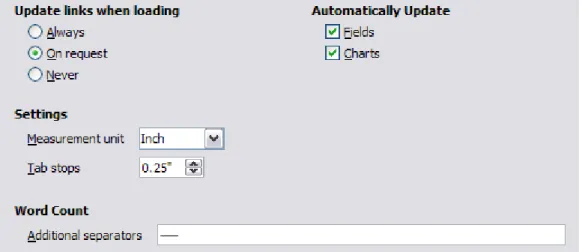 Figure 49: Choosing general options for Writer Update links when loading