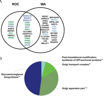 FIG 2 Functional gene annotation analyses of signiﬁcant MPXV host factors. (A) MPXV ROC and WA enriched geneswith an adjusted P value of �0.05