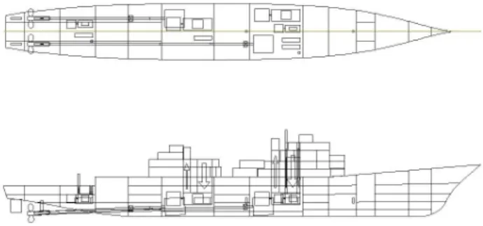 Figure 1. Notional ship with machinery spaces delineated.