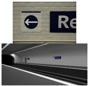 Fig. 2 a, Interior view of metro station featuring a single exit on one platform; b, Station with two adjacent exits at one end of the platform; c, Station with centrally positioned single exit