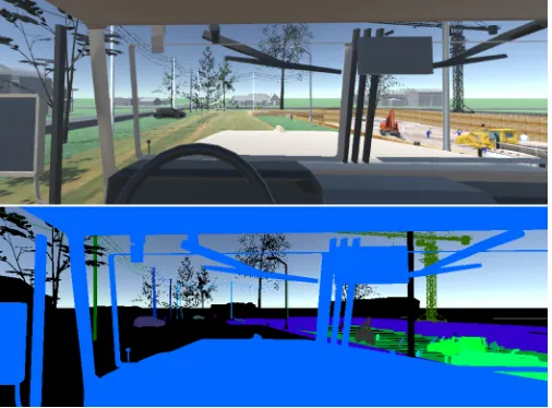 Fig. 2. A 3D construction scene model (top) instrumented using Bern-hard et al.’s color-buffer (bottom) approach [4]
