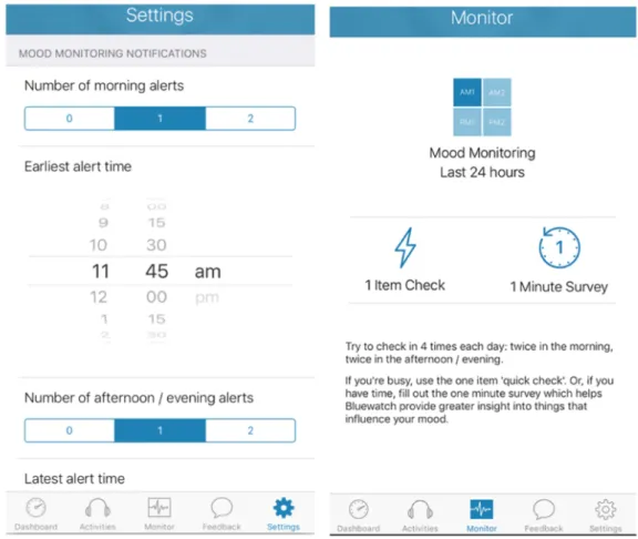 Figure 3.  Set up of mood surveys within BlueWatch.