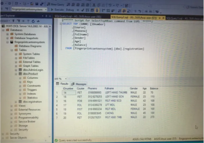 Figure 14. An example of database built by Microsoft  SQL Server Management Studio