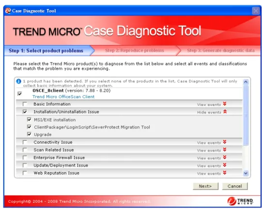 Figure 3: Select Product Problems Screen – Selecting events